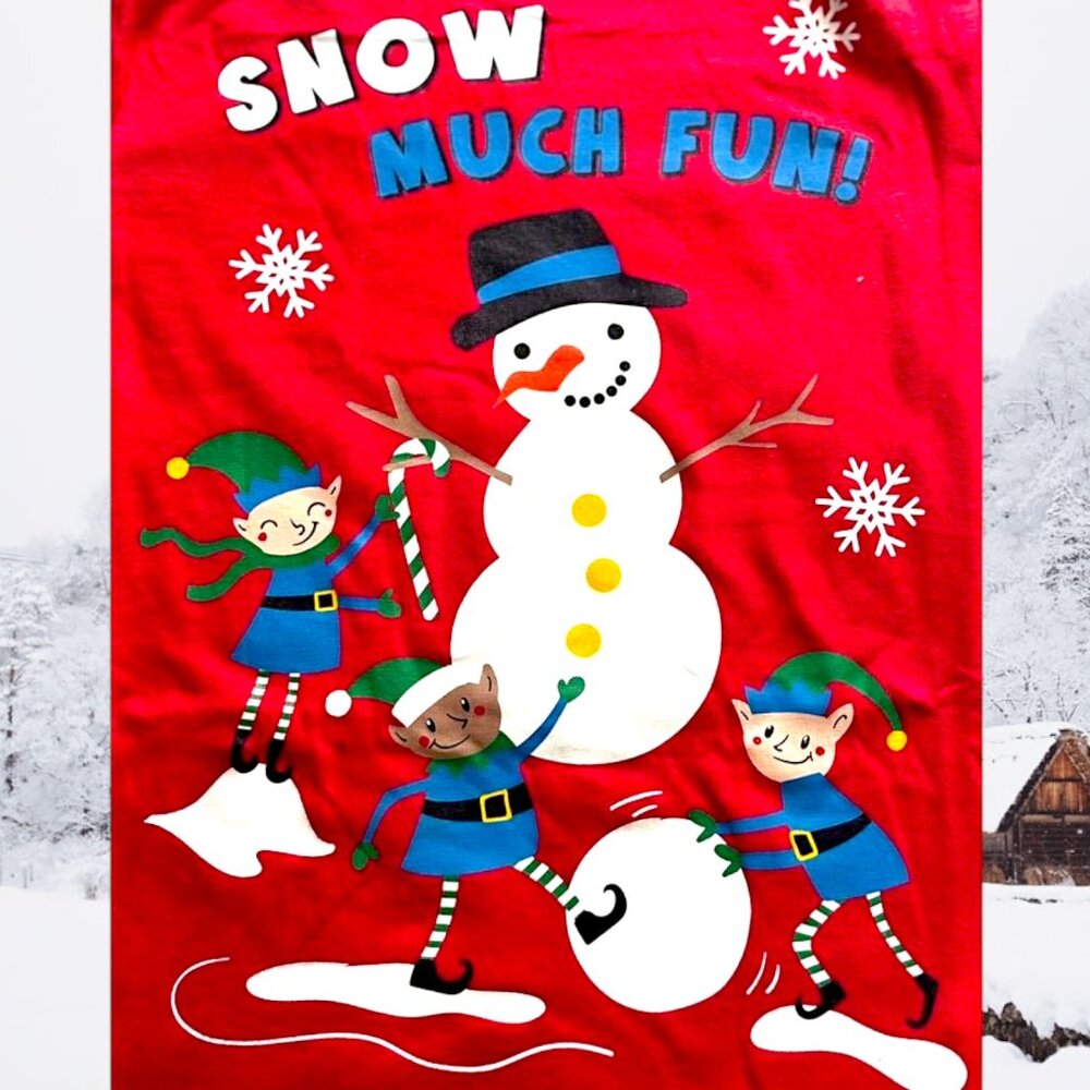 Kids Snow Much Fun Christmas Pajama Set – Red Snowman Elf Print Top & Pants - Picture 4 of 5